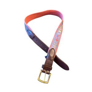 Vineyard Vines Size 30 Fishbone Pattern Belt Solid Brass Buckle Preppy